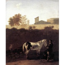 Italian Landscape with Herdsman and a Piebald Horse