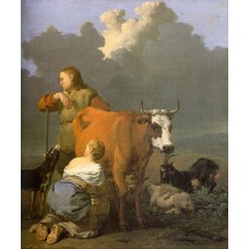Woman Milking a Red Cow