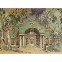 The larin s garden sketch of set for p tchaikovsky s opera 1908