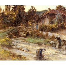 Washerwomen at a Stream with Buildings beyond