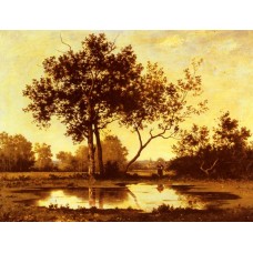 Figure beside a Pool in a wooded Landscape