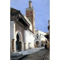 A Street Scene with a Mosque Tangier