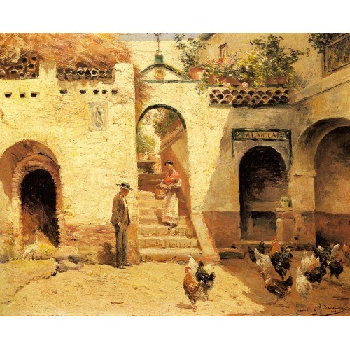 Feeding Poultry in a Courtyard