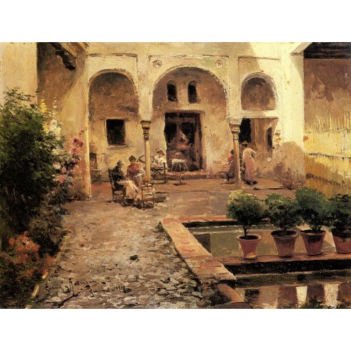 Figures in a Spanish Courtyard