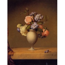 Roses and Heliotrope in a Vase on a Marble Tabletop