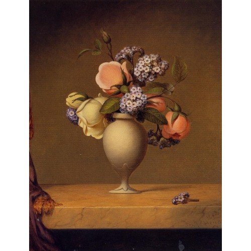 Roses and Heliotrope in a Vase on a Marble Tabletop