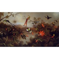 Tropical Landscape with Ten Hummingbirds