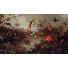 Tropical Landscape with Ten Hummingbirds