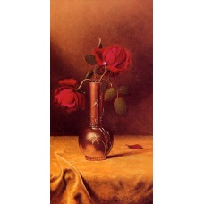 Two Red Roses in a Bronze Vase