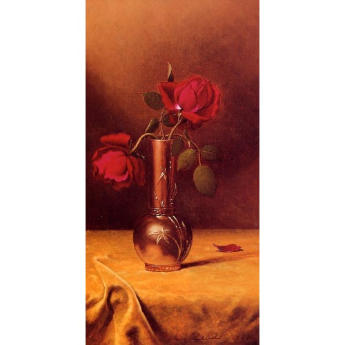 Two Red Roses in a Bronze Vase