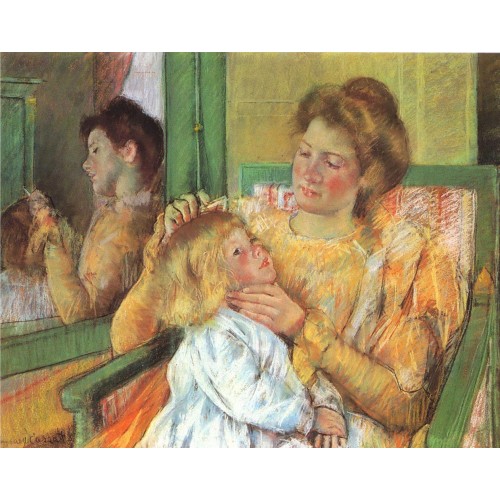 Mother Combing Her Child's Hair
