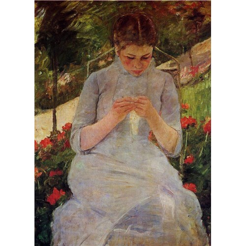 Young Woman Sewing in a Garden