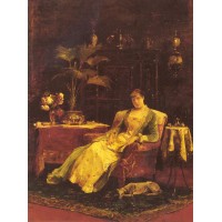 A lady seated in an Elegant Interior