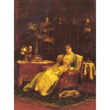 A lady seated in an Elegant Interior