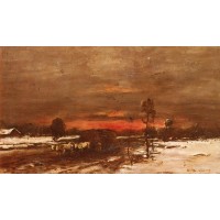 A Winter Landscape at Sunset