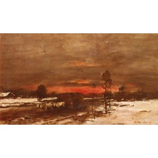 A Winter Landscape at Sunset