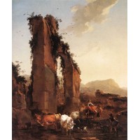 Peasants with Cattle by a Ruined Aqueduct