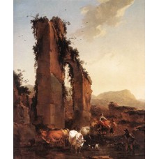 Peasants with Cattle by a Ruined Aqueduct