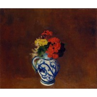 Flowers in a Vase with Blue Decoration