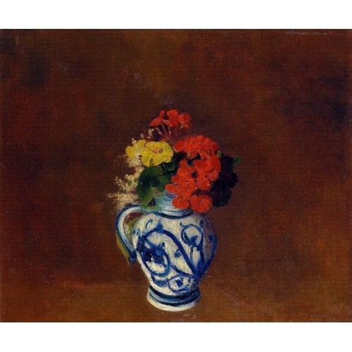 Flowers in a Vase with Blue Decoration