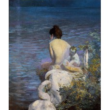 Bather with Child and Swan by the Sea