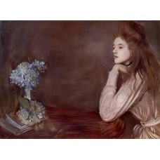 The Lioness with Blue Hydrangeas