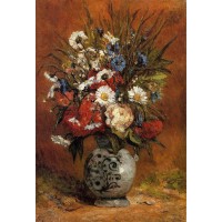 Daisies and Peonies in a Blue Vase