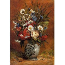 Daisies and Peonies in a Blue Vase