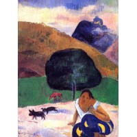 Landscape with Black Pigs and a Crouching Tahitian
