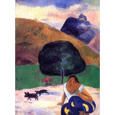 Landscape with Black Pigs and a Crouching Tahitian