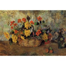 Nasturtiums and Dahlias in a Basket