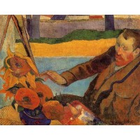 Portrait of Vincent van Gogh Painting Sunflowers