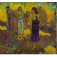 Three Tahitian Women against a Yellow Background