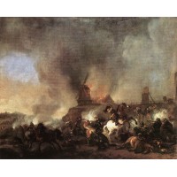 Cavalry Battle in front of a Burning Mill