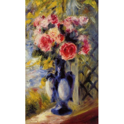 Bouquet of Roses in a Blue Vase