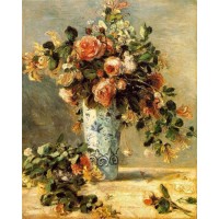 Roses and Jasmine in a Delft Vase