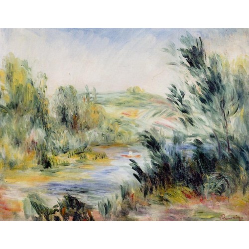 The Banks of a River Rower in a Boat