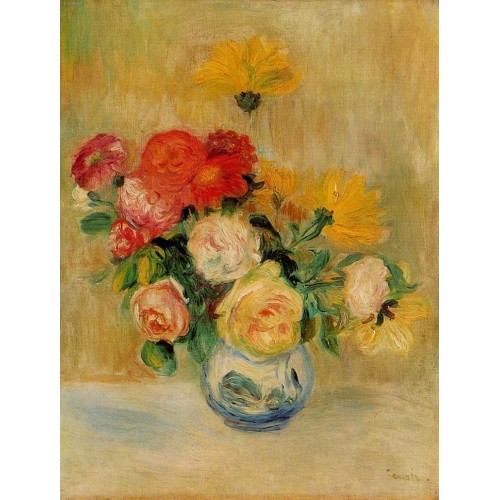 Vase of Roses and Dahlias