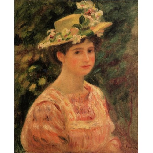 Young Woman Wearing a Hat with Wild Roses