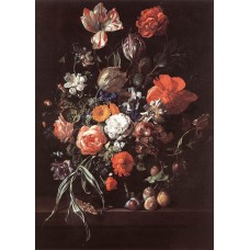 Still Life with Bouquet of Flowers and Plums