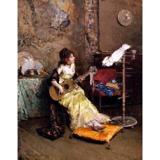 Girl With A Guitar and Parrot