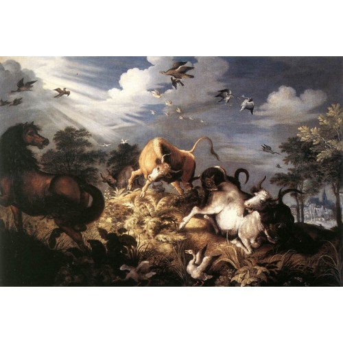 Horses and Oxen Attacked by Wolves