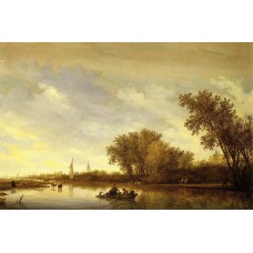 A River Landscape with Boats and Chateau