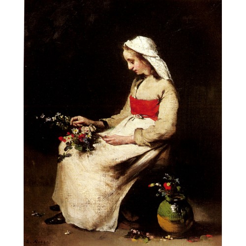 A Girl Arranging A Vase Of Flowers