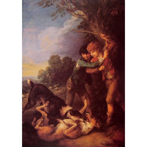 Shepherd Boys with Dogs Fighting