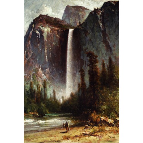 Ahwahneechee piute indian at bridal veil falls yosemite