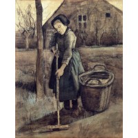 A girl raking