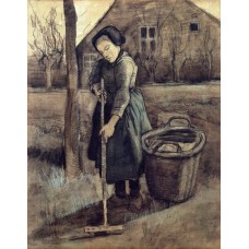A girl raking