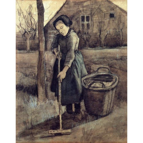A girl raking