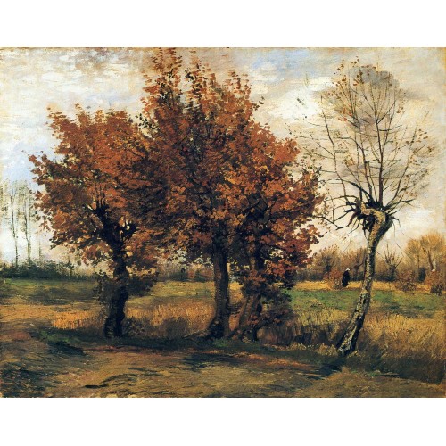 Autumn landscape with four trees